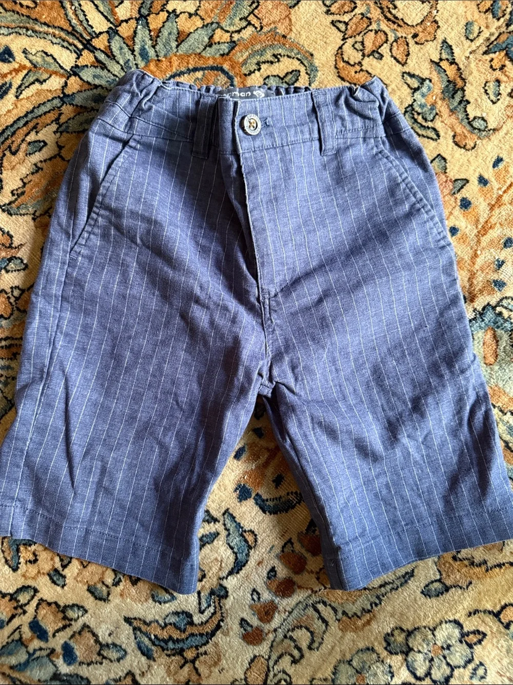 Appaman Navy Pinstripe Flat Front Shorts 8y